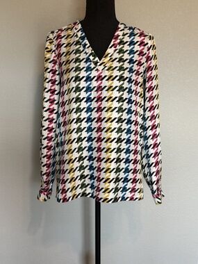 Carlisle Collection Womens Size 2 Ivory Multicolor Silk Print Blouse